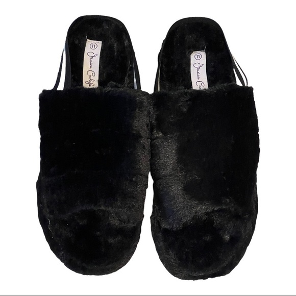 Jessica Carlyle Faux Fur Sling-Back Sandals Black Buckle Furry Open-Toe Sz 11 - Picture 6 of 6